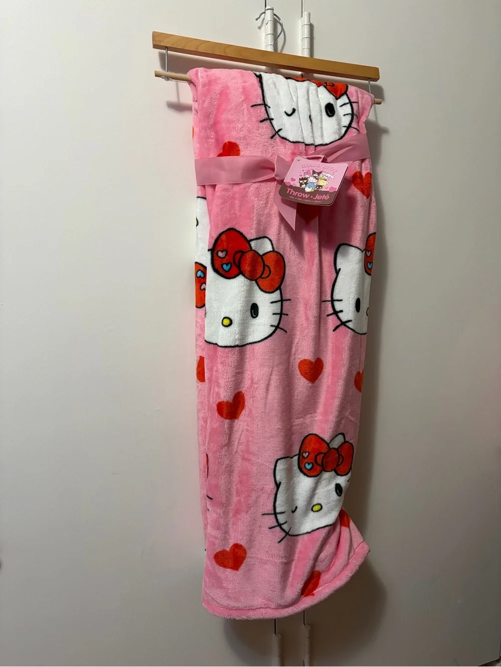 Hello Kitty Valentines Pink Hearts Plush Throw Blanket